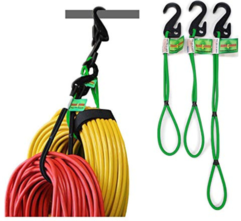 SECURE IT QUICK Hook & Hang Bungee Cords - Storage & Organization Cords - Hang Hoses, Cords, Ladders, Bikes, Tools & More. an Incredible Organizer! (3 PK, Green)