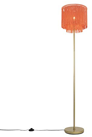 Qazqa - Oriental Floor lamp Gold Pink Shade with Fringes - Franxa- - Oriental - Suitable for LED E27 | 1 Light - Steel Floor lamp - Suitable for Living Room I Bedroom I