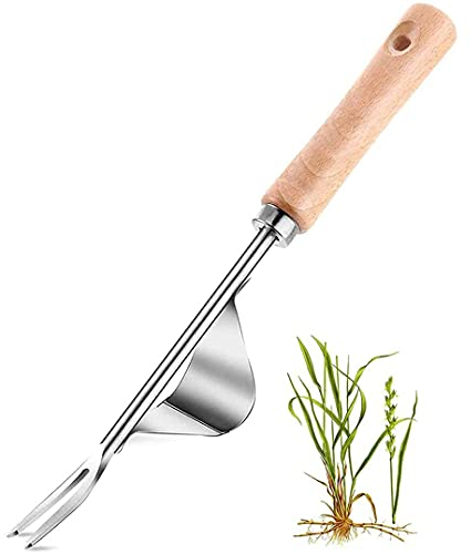 Manual Weeder Puller Tool, Weed Remover Mower Tool, Wooden Hand & Y-shaped Stainless Steel Shovel Mouth Design, Weeder Shovel for Garden/Lawn/Yard Transplant