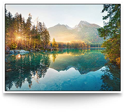 BilderKing Wandbild Wasserfall Hintersee Bayern - 200cm x 150cm Leinwand auf 2cm Keilrahmen mit Schattenfugenrahmen weiß