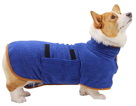 Petalum Bademantel für Hunde, verstellbares Badetuch, weich, schnell trocknend, saugfähig, mit magischem Band für Haustiere (XL, blau)