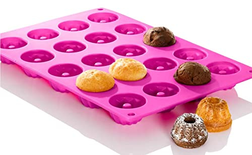 Mlying Mini stampi per ciambella, in silicone, 20 pezzi, stile tradizionale Paris Savarin, 30 x 20 x 2,3 cm, in silicone, con rivestimento antiaderente, colore: rosa