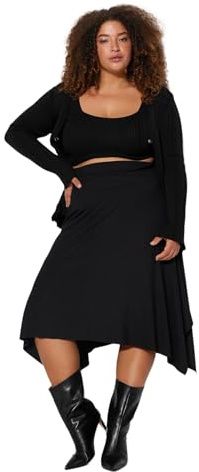 Trendyol Falda de Punto de línea A para Mujer, Midi de Talla Grande, Negro, XXL