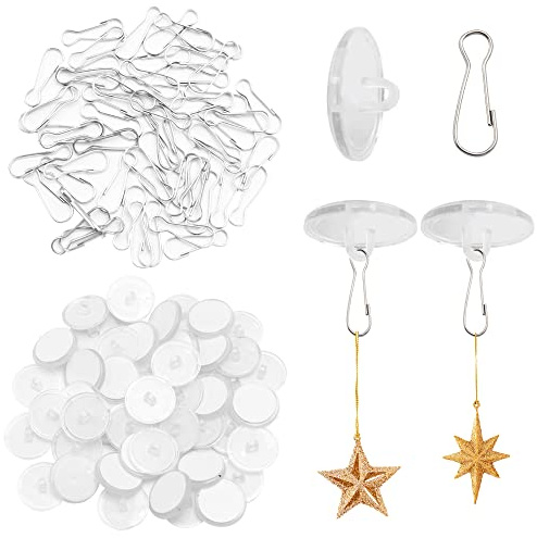 Sixfolo 50 Stück Transparente Deckenhaken Selbstklebend zum Aufhängen | Decken Klebehaken Ohne Bohren mit 50 Pcs Fahnenmast Clip,Kleine Deckenhaken Klebeknöpfe mit Öse für Wand Tür Decke