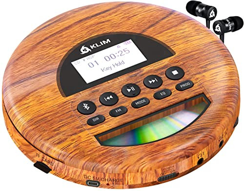 KLIM Nomad Lettore cd portatile - Batteria a Lunga Durata - Include Auricolari - CD-R, CD-RW, MP3 - FM, Bluetooth - Ideale per Auto - Wood (Ricondizionato)
