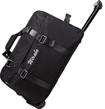 WIRABO Trolley Reisetasche mit Rollen klein 54L Weekender Travel Bag Handgepäck Gepäcktasche Sporttasche Reisekoffer Damen Herren Schwarz