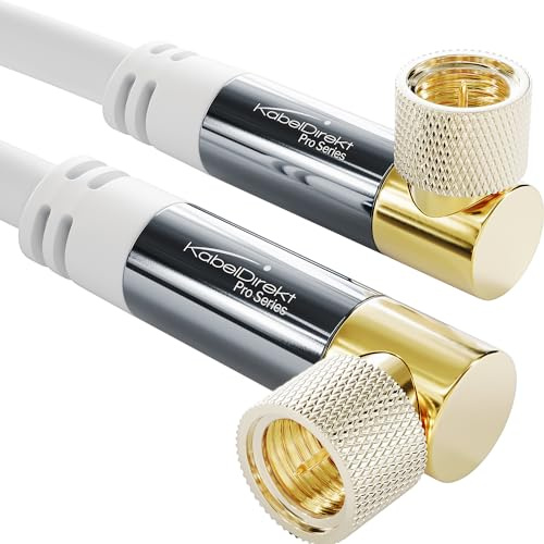 KabelDirekt – 4K SAT TV-Kabel 90° gewinkelt – 10m – F-Stecker, Weiß
