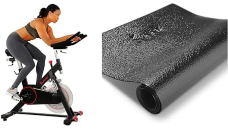 Sunny Health & Fitness - Bicicleta de ciclismo indoor negra con transmisión magnética por correa y protector de suelo de espuma para gimnasio, fitness y ejercicio en casa - N.° 083
