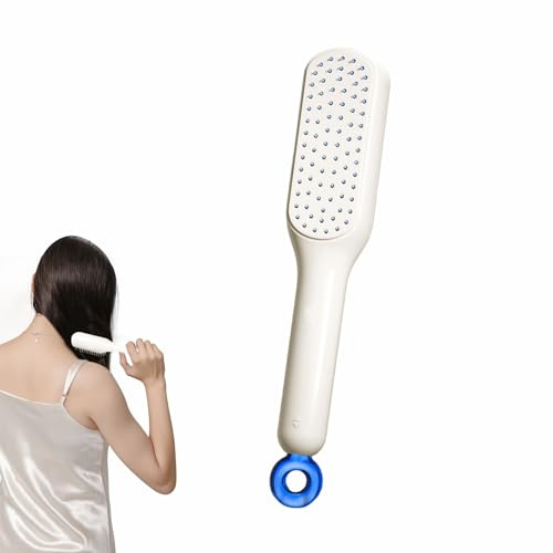 Self Cleaning Anti Static Massage Comb,Haarbürste Ohne Ziepen, Ein-Zug Reinigung Massagebürste Entwirrbürste,Tragbarer haarbürsten für alle Haartypen Antistatischer für Frauen und Mädchen (Weiß)
