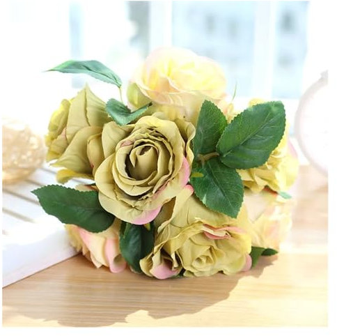 FUHAI-666 Künstliche Blumen 7 Kopf große Rose Simulation Blumen Rayon Bouquet rote Simulation Rose Brautstrauß Home Tisch Hochzeit Hintergrund Dekoration Kunstblumen Blumen Dekor(Green)