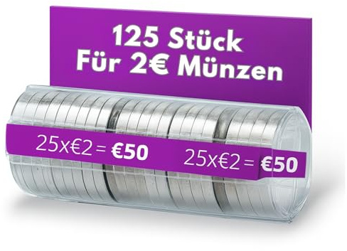 AF® - 125 Münzhülsen für 2 Euro Münzen | Europäisches Format, Organisieren und Schützen Sie Ihr Bargeld, Münzrollen Kunststoff