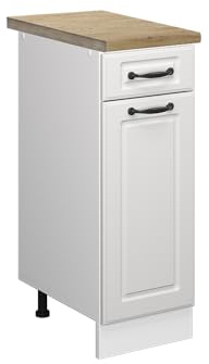 Vicco Küchenunterschrank R-Line, Weiß Landhaus, 30 cm | MDF-Front · AP Eiche inkl. · Höhenverstellbare Füße · Metallgriffe · ✓ Frei kombinierbar