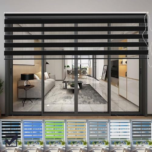 Verdunkelungsrollo Klemmfix 55 x 180 cm Hitzeschutz Energiesparend Sonnenschutzrollo Zebrarollo Inkl. Montagematerial für Wohnzimmer Küche Büro, Schwarz