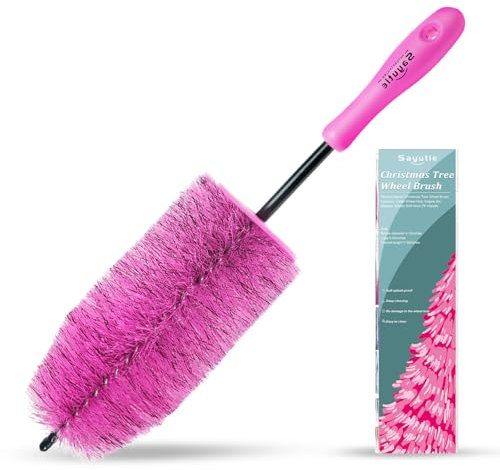 Christmas Tree Hub Brush Wheel Cleaning Tool and Rim Detailing Brush with Soft Bristles,Safe On All Wheel Types,Multipurpose Use for Wheels,Rims,Exhaust Tips,Car,Motorcycles,Truck (Pink)