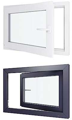 Fenêtre PVC - LxH 900x600 mm -Triple Vitrage - Bicolore blanc int/anthracite ext-poignée à droite