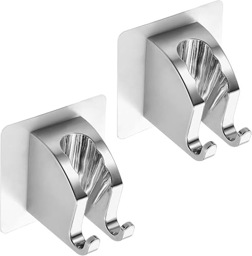 2 supporti per doccia senza foratura, supporto per doccia adesivo, supporto per doccia, supporto per doccia, design a doppio gancio, angolo regolabile a 45°, cromato