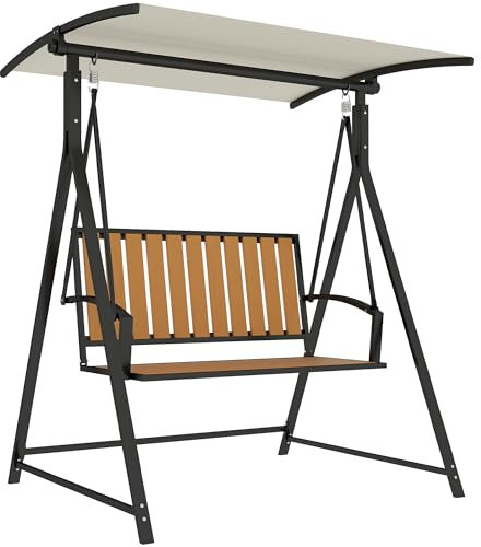 Outsunny Hollywoodschaukel mit verstellbarem Sonnendach, 2-Sitzer Gartenschaukel, wetterfest Schaukelbank belastbar bis 240kg, Gartenliege für Garten, Terrasse, 142 x 112 x 162cm, Schwarz