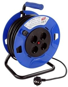 Cable eléctrico Enrollable 50m con 4 Tomas y termostato 13A, 3000W, 3x1.5mm² H05VV-F IP20, Carrete Extensible para Uso Interior