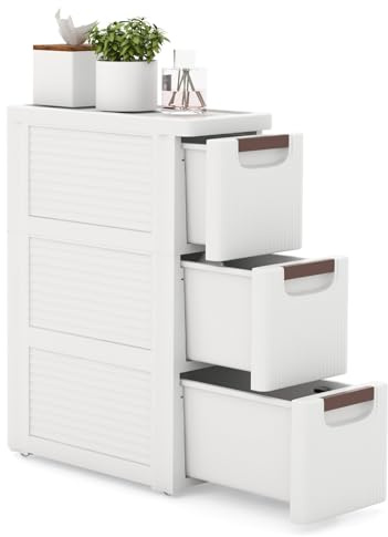 GOPLUS Nischenschrank schmal, Badschrank klein mit Schubladen & Rollen, Toilettenschrank für Toilettenpapier, Nischenwagen Nischenregal Apothekerschrank Badezimmerschrank (mit 3 Schubladen)