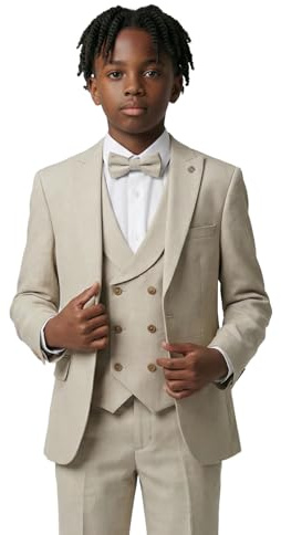 SIRRI Boys Slim Fit Formal Beige Suit 5-Piece Set for Prom & Special Occasions Sizes 14 Years UK
