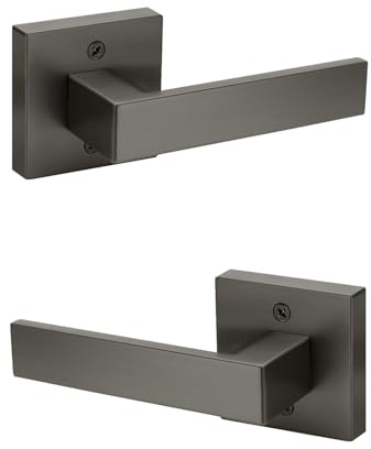 KNOBWELL 2 Pack Gunmetal Black Interior Dummy Doorknob Closet Door Lever, Inactive Door Handle Reversible for Left and Right(One Side Use)