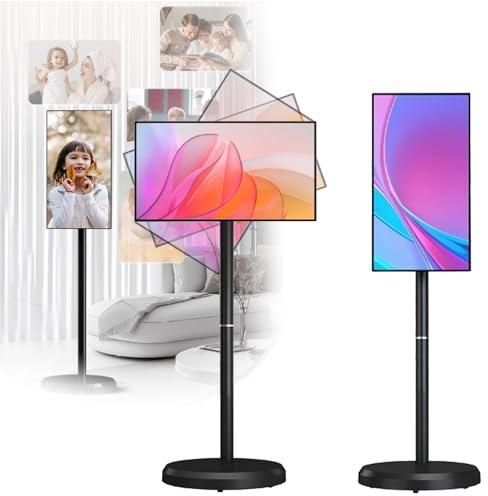 ZyKnaurral Televisor Portátil De 21,5'' con Operativo Android, Tableta con Ruedas Y Pantalla Táctil Giratoria, Batería Integrada De 6000 Mah (4-6 H), Pantalla Táctil Portátil De 1080p Black-4+64G