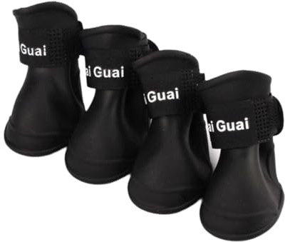 Lot de 4 chaussures imperméables pour chien - Bottes de protection pour intérieur et sol dur - Taille L - Noir