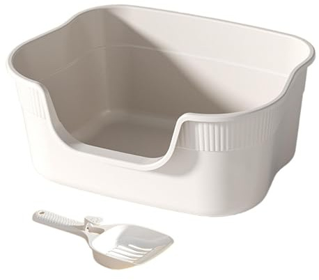 Ｚｉａｌｏｆｉ Katzentoilette Katzenklo Tiertoilette Katzenwanne Sandkasten mit 8cm Niedrigem Einstieg für Kätzchen Und Hohem Rahmen Gegen Spritzer für Die Wohnung, Beige
