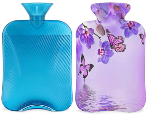 Borsa dell'acqua calda con coperchio, 2 l, per alleviare il dolore, collo morbido e spalle, mani e piedi, impacco caldo e freddo, per adulti e bambini