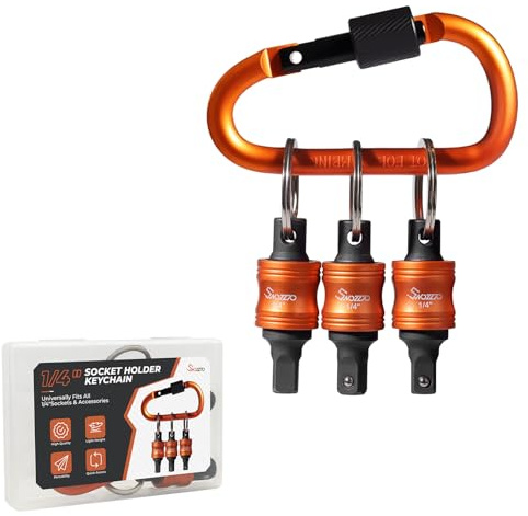 1/4 Socket Holder Keychain 3PCS Set,Drive Quick-Release & Lock Organizer | Heavy-Duty Toolbox,Impact Wrench Accessories for Lineman,Electricians,Construction Crews & Industrial Pros