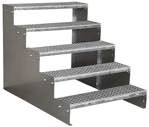 SRM Design 5 Stufen Standtreppe Wangentreppe Gitterrosttreppe Außentreppe Industrietreppe Modell 2 verzinkt Tritthöhe 18 cm, Breite 100 cm, Höhe 90 cm ohne Geländer