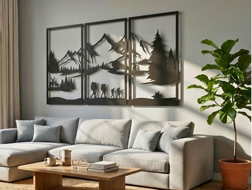 VAILLA Montagne Quadri Moderni Soggiorno – Legno 3D Decorazione da Parete | Legno MDF 6 mm, Tagliato al Laser, Paesaggio Montano, 5 Misure, Nero Argento Oro, personalizzabile, Soggiorno Cucina