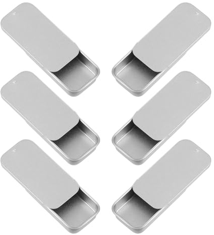 Cobee 6 Stück Kleine Metalldose, Mini Silberne Metallbox mit Schiebedeckel | Leere Metallbehälter Metall Aufbewahrungsbox Rechteckige Dose für Süßigkeiten Beads Schlüssel SchlüsselKleinigkeiten