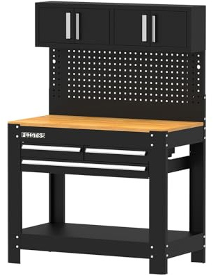 FEISTOS Monos 2 Werkbank 61 cm Schwarz Tiefe Metall Multiplex Arbeitsplatte