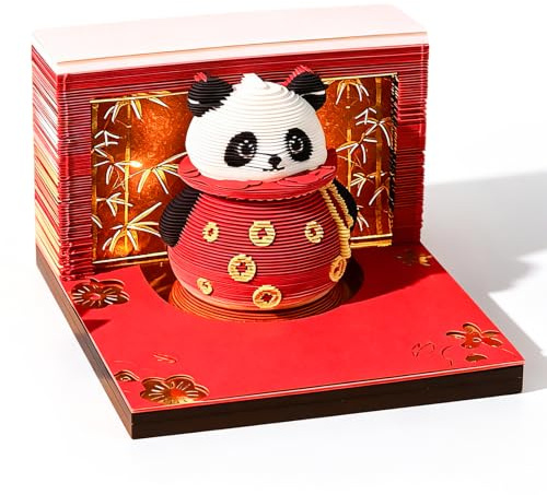 Déchirable Calendrier 2027, Calendrier Panda De Bureau Avec Lumières LED Sculpture sur Papier Unique Bloc Mémo 3D Bloc-Notes D'art À Déchirer Décoration de Table cadeau Noëls
