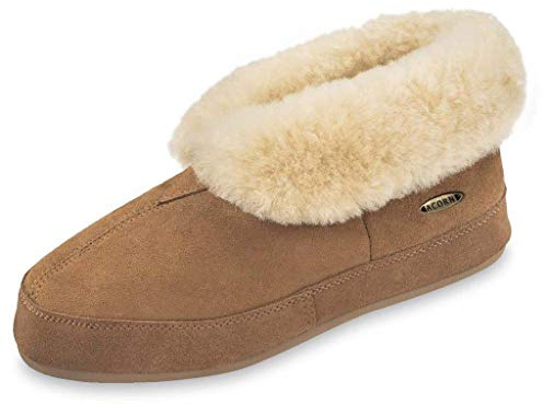Acorn Men's Shearling Slippers - Sheepskin House Shoes, Memory Foam, Indoor/Outdoor Slip-On Bootie, Non-Slip Rubber Sole, Walnut, 9