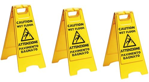 Apex 3x Segnale Avviso Pavimento Bagnato – Autoportante, Bilingue Italiano/Inglese, Chiusura Salvaspazio, Ideale per Sicurezza in Ambienti Pubblici