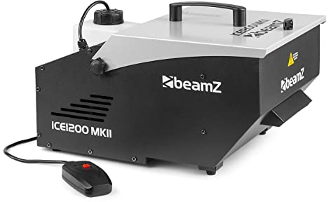 BeamZ ICE1200 MKII Machine à Fumée Lourde, 1200 Watts, Télécommande filaire 3 m, Réservoir 1.3 L, Idéal pour Créer de la Fumée au Sol avec des Glaçons pour Mariages et Halloween