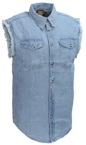 Milwaukee Leather DM1001 Men's Blue Lightweight Sleeveless Denim Shirt - Large