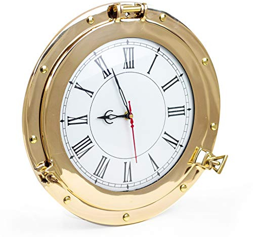 Nagina International Hublot Nautique Haut de Gamme en Laiton | Horloge Murale à Cadran Romain en métal élégant du Navire Pirate | Cadeaux décoratifs pour la Maison (12 Pouces)