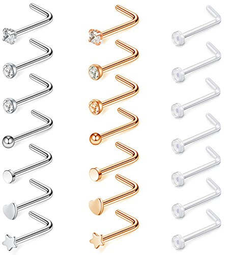 D.Bella 20g Nasenstecker Chirurgenstahl Nasenpiercing Nase Stecker CZ Nasenstecker für Frauen Männer Piercing Schmuck Silber und Rosegold Farbe