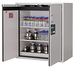 ASECOS Sicherheitsschrank S90 RAL 7035 3xAZ1xBW.S (St.bl.) zur Lagerung von entzündbaren Gefahrstoffen in Arbeitsräumen