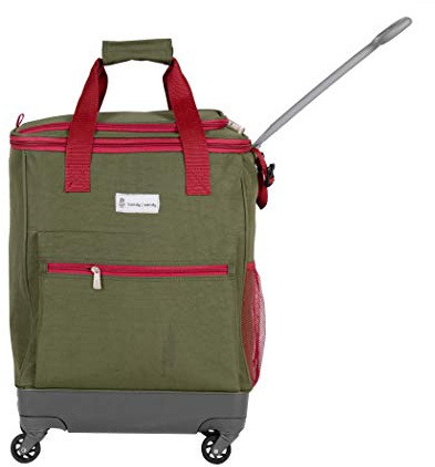 Handy Sandy Haul-It Foldable Rolling Tote – Patented Heavy-Duty Utility Bag with 8 Spinner Wheels, – Reusable Grocery Cart, Laundry Carrier, Travel Tote, Commuter Bag for Shopping & More- Olive