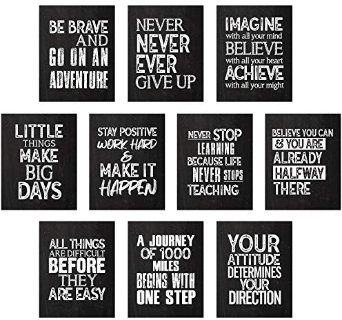 10 Pieces Inspirational Wall Poster Positive Quote Posters Wall Decor Affirmation Art Posters with 80 Glue Point Dots for Classroom Living Room Office Walls Decorations (Black White, 11 x 14 Inch)