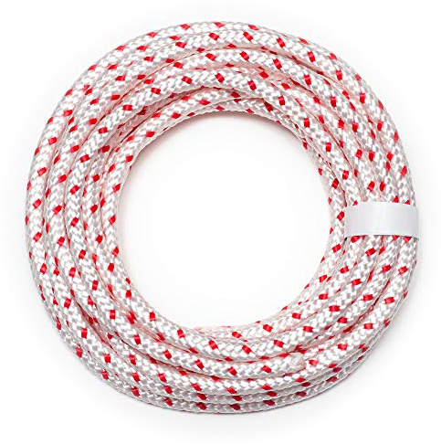 DF QUALITY 10 Meter hochwertiges Starterseil rot/weiß für Motorsäge Rasenmäher Gartengeräte Baugeräte Boot Kart RC Flechtschnur Anwerfseil (4,0 mm x 10 m)