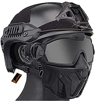 Taktischer Fast Helm mit Abnehmbarer Anti-Beschlag-Brille und Atmungsaktiver Maske, für Airsoft Paintball Jagd und Schießen CS