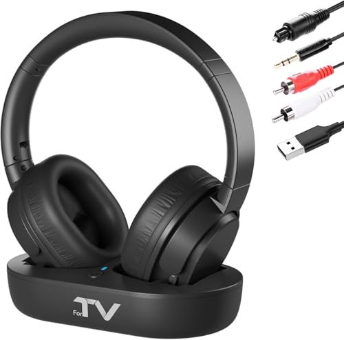 ANSTEN Auriculares inalámbricos para Ver la televisión con RCA óptico Digital AUX 3.5 mm transmisor Base de Carga, Auriculares sobre la Oreja para Personas Mayores, 30 Horas de Tiempo de reproducción