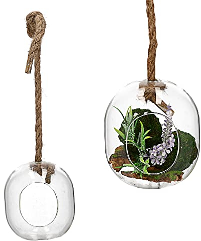 Cepewa Glaskugel zum Aufhängen │ Glasgefäß 11,5x13cm Juteschnur │ Dekokugel Pflanzkugel Pflanzglas (1 x Glaskugel)