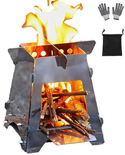 Campingkocher Holzofen Mini Holzvergaser Faltbar Tragbar Kompakt Hobo Kocher für Picknick BBQ Camping Wandern Reisen mit Tragen Tasche,Silver,L