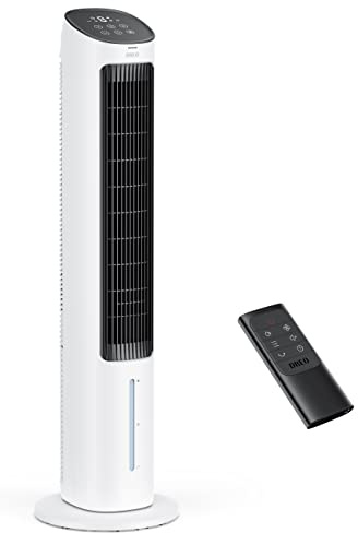 DREO Evaporative Air Cooler, 40” Cooling Fans that Blow Cold Air, 2023 Upgrade with 80° Oscillating, Removable Water Tank, Ice Packs, Remote Control, 4 Speeds, 7H Timer, Swamp Cooler for Bedroom